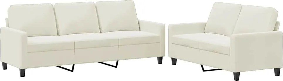 vidaXL Set de canapele cu perne, 2 piese, crem, catifea