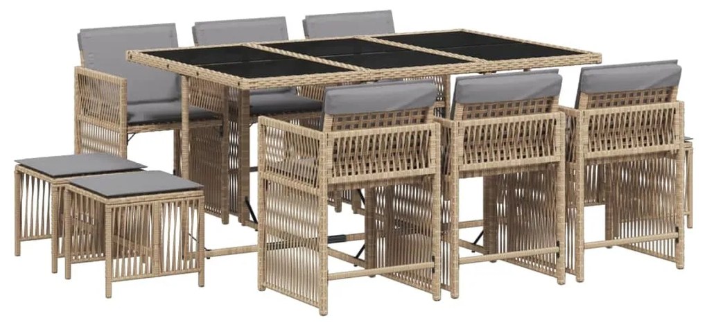 3211692 vidaXL Set mobilier grădină cu perne, 11 piese bej combinat poliratan