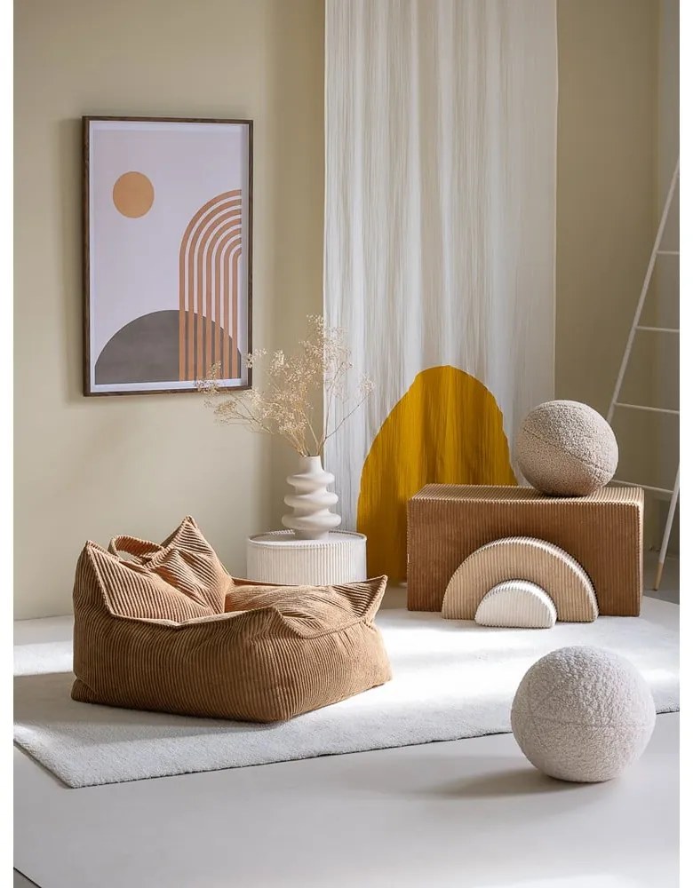 Fotoliu puf pentru copii maro cu tapițerie din catifea reiată Chair – Wigiwama