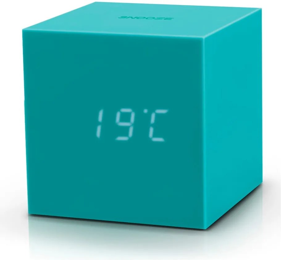 Ceas deșteptător cu LED Gingko Gravity Cube, turcoaz