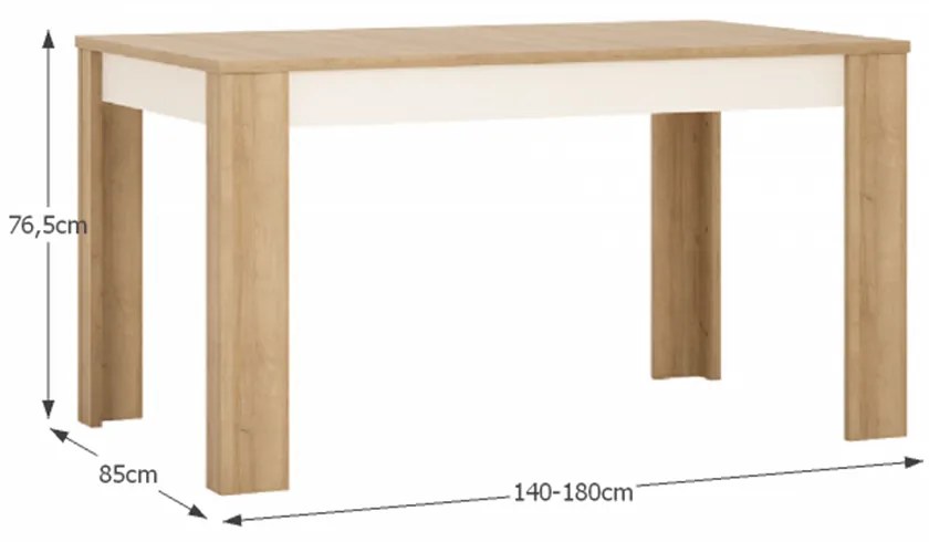 Masa dining LYOT03, extensibila, stejar riviera alb extra lucios HG, 140-180x85 cm, LEONARDO