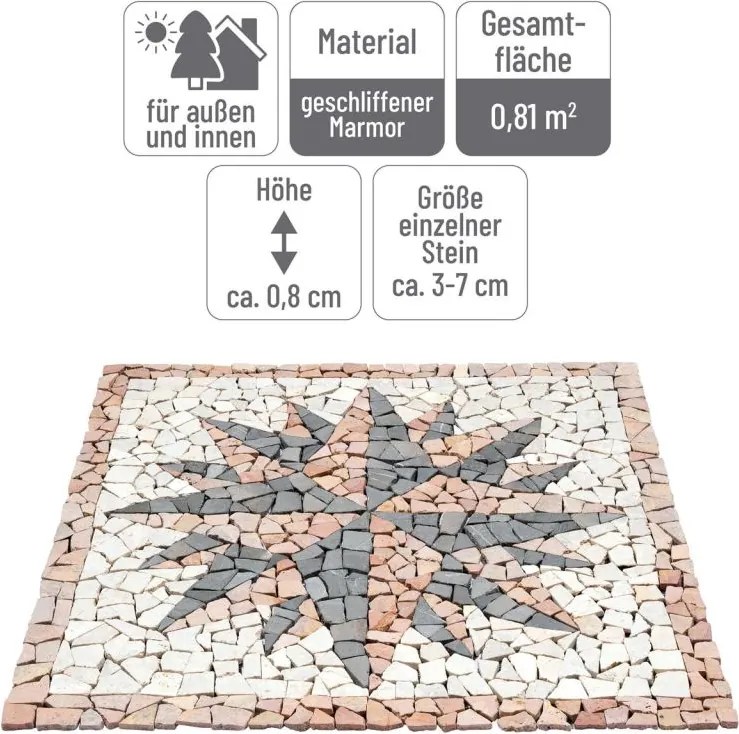 Mozaic din marmură, motiv Rosone Windrose, 90 x 90 cm