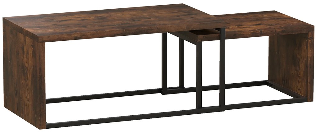 HOMCOM Set de Mese de Cafea 2 bucăți, Masă de Cafea, Masă Laterală, MDF, Metal, 90 x 48 x 42 cm / 59 x 42 x 36 cm, Negru+Maro | Aosom Romania