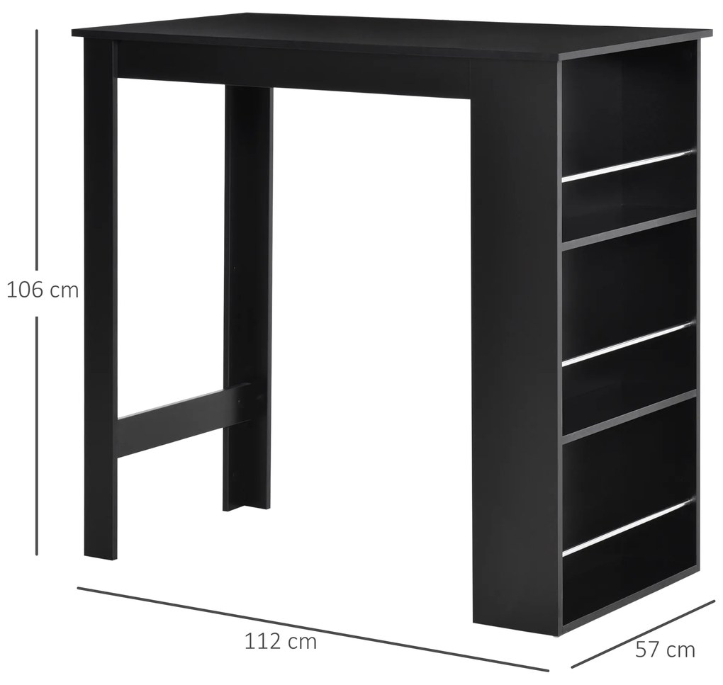 HOMCOM Masă de Bucătărie cu 3 rafturi, 112x57x106 cm, Negru | Aosom Romania