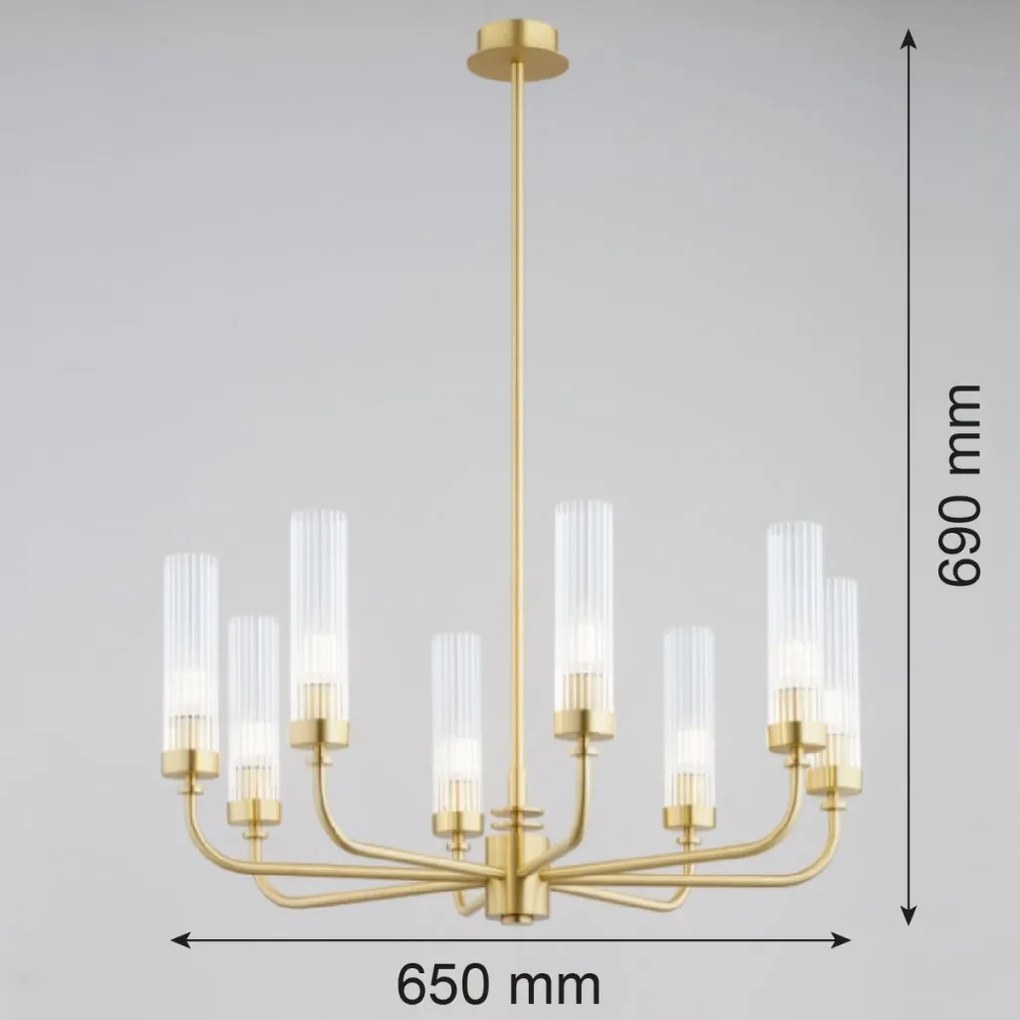 Candelabru 8 brate, alama periata, sticla canelata PRESTON 5082
