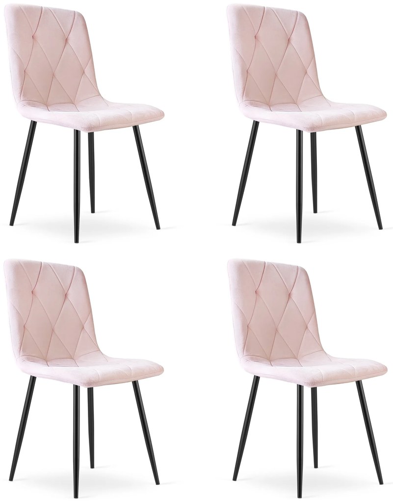 Set 4 Scaune Bucatarie/Dining Fido Catifea Roz Deschis