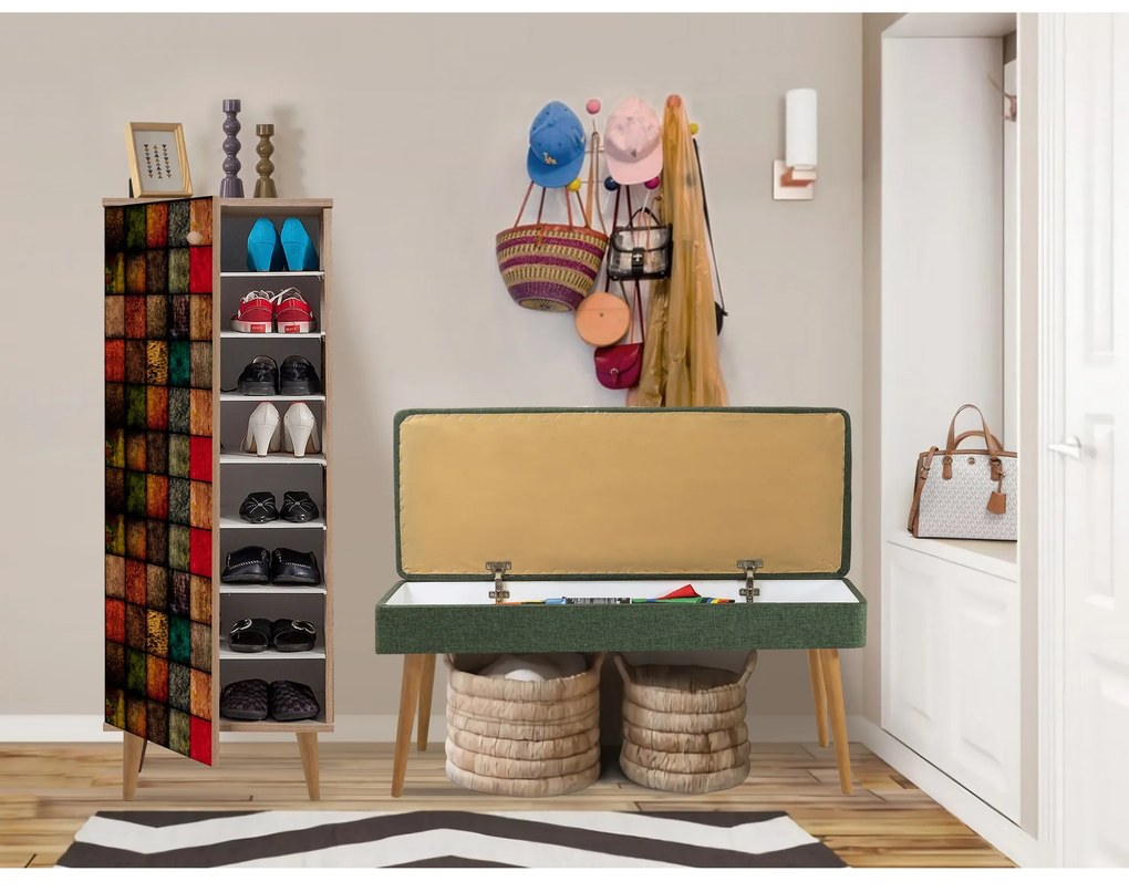 Mobilier pentru hol Feliz 502 (Stejar sonoma + Verde). 1089409