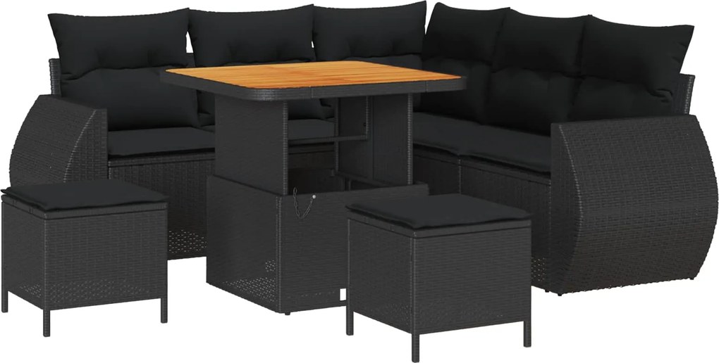 vidaXL Set de canapele pentru grădină cu pernă 8 pcs Negru poliratan