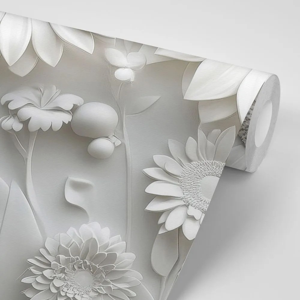 Tapet flori albe 3D