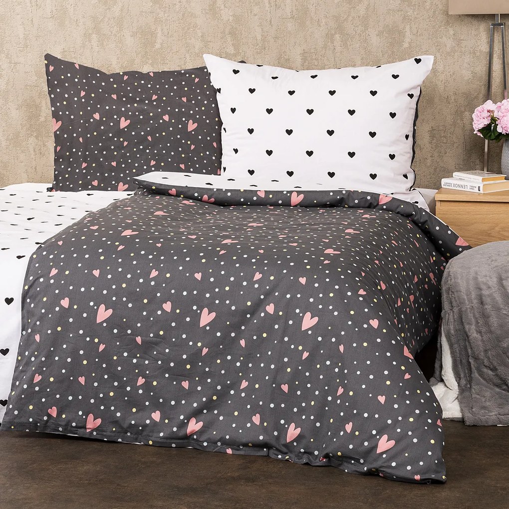 Lenjerie de pat din bumbac 4Home Inimioare, 220 x 200 cm, 2 buc. 70 x 90 cm