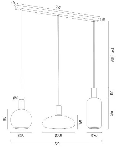 Lustra cu 3 pendule design modern SAGUNTO, negru