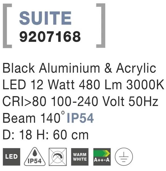 Stalp LED iluminat exterior IP54 SUITE negru H-60cm NVL-9207168