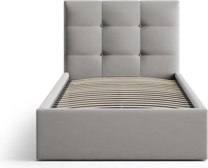 Pat gri tapițat cu spațiu de depozitare cu somieră 90x200 cm Phaedra – Micadoni