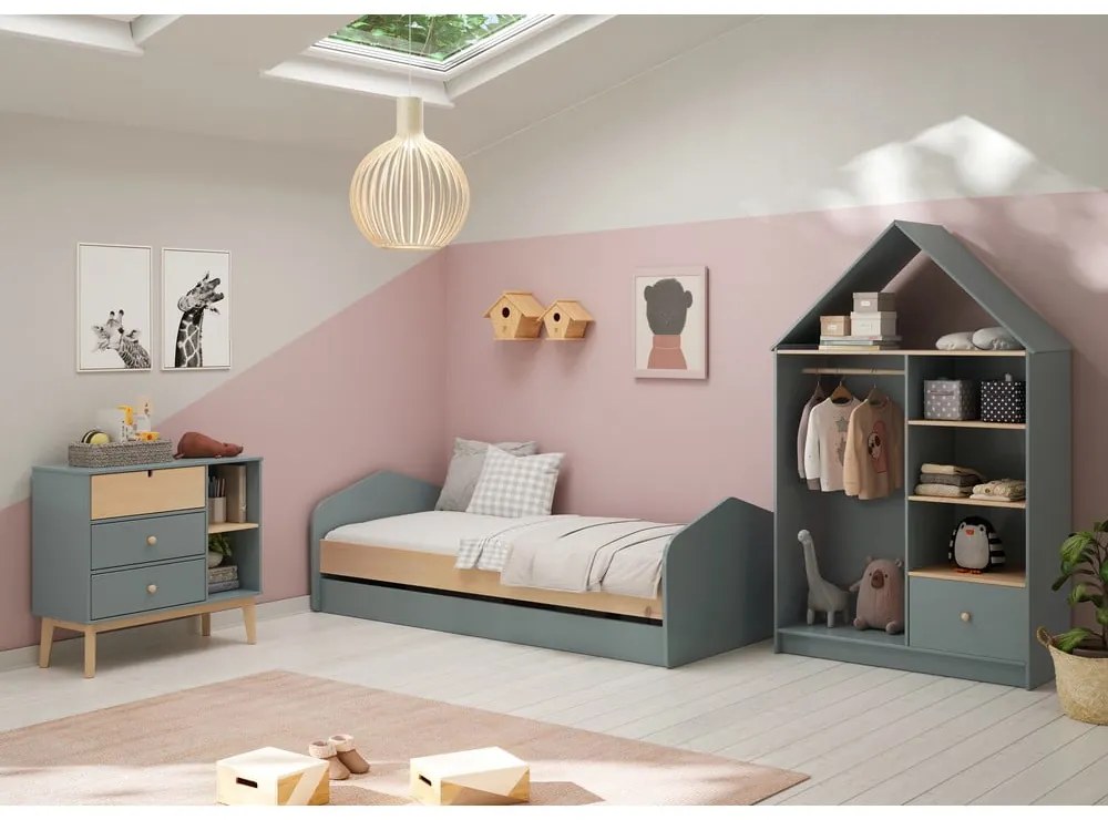 Șifonier de copii verde prăfuit deschis 110x180x45 cm Estefania – Marckeric