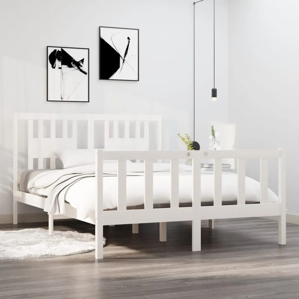 vidaXL Cadru pat, alb, 140x190 cm, lemn masiv