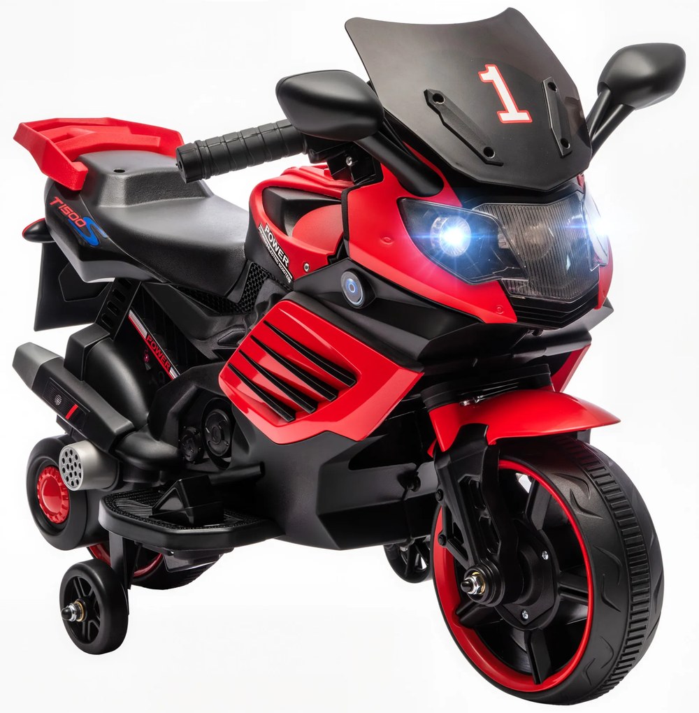 AIYAPLAY Motocicletă electrică pentru copii 6V cu roți de sprijin, muzică, far, pentru copii de 18-36 luni, roșu | Aosom Romania