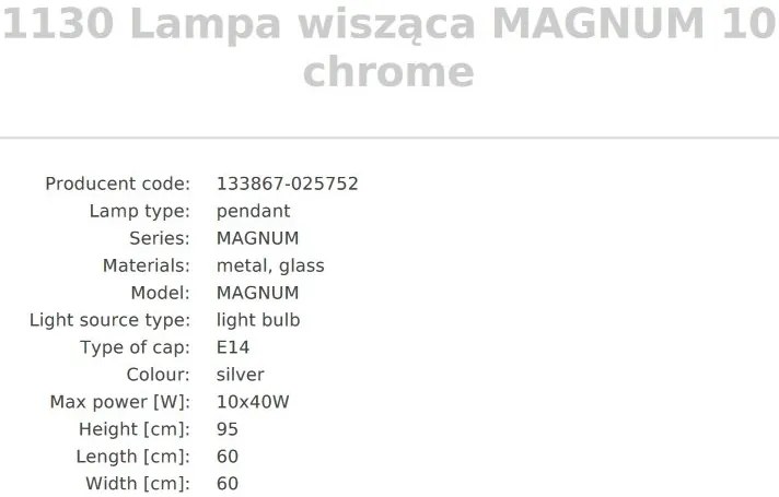 Candelabru cu 10 brate design modern Magnum crom