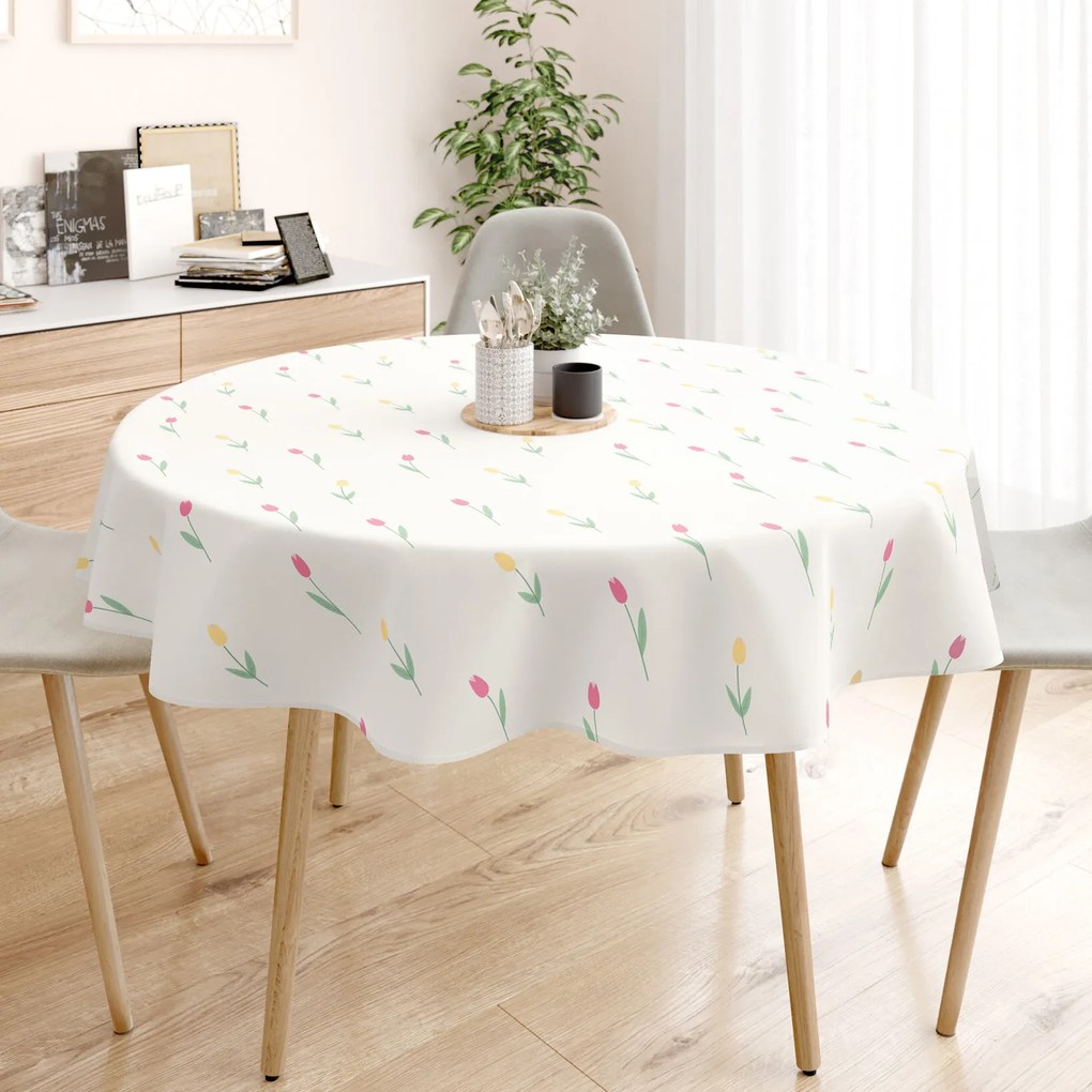 Goldea față de masă 100% bumbac - lalele - rotundă Ø 150 cm