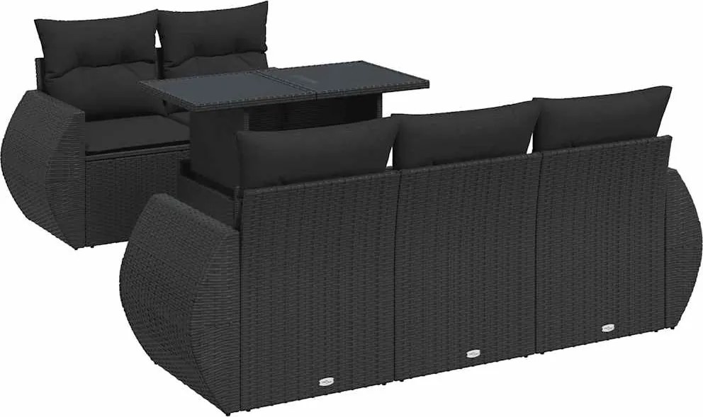 vidaXL Set mobilier de grădină cu perne, 6 piese, negru, poliratan