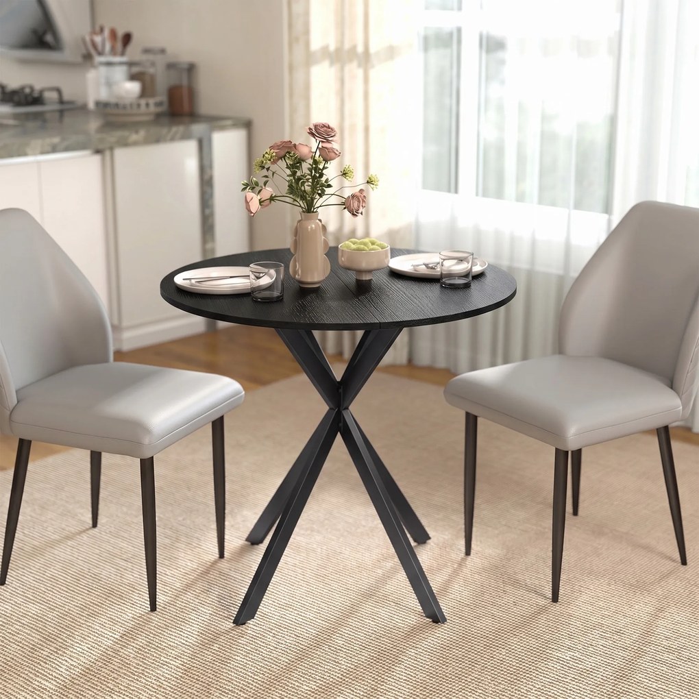 HOMCOM Masă Rotundă de Dining în Stil Industrial cu Picioare în Cruce din Oțel, Ø80x75 cm, Negru | Aosom Romania