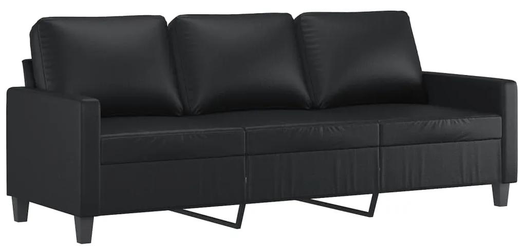 Canapea cu 3 locuri si taburet, negru, 180 cm, piele ecologica