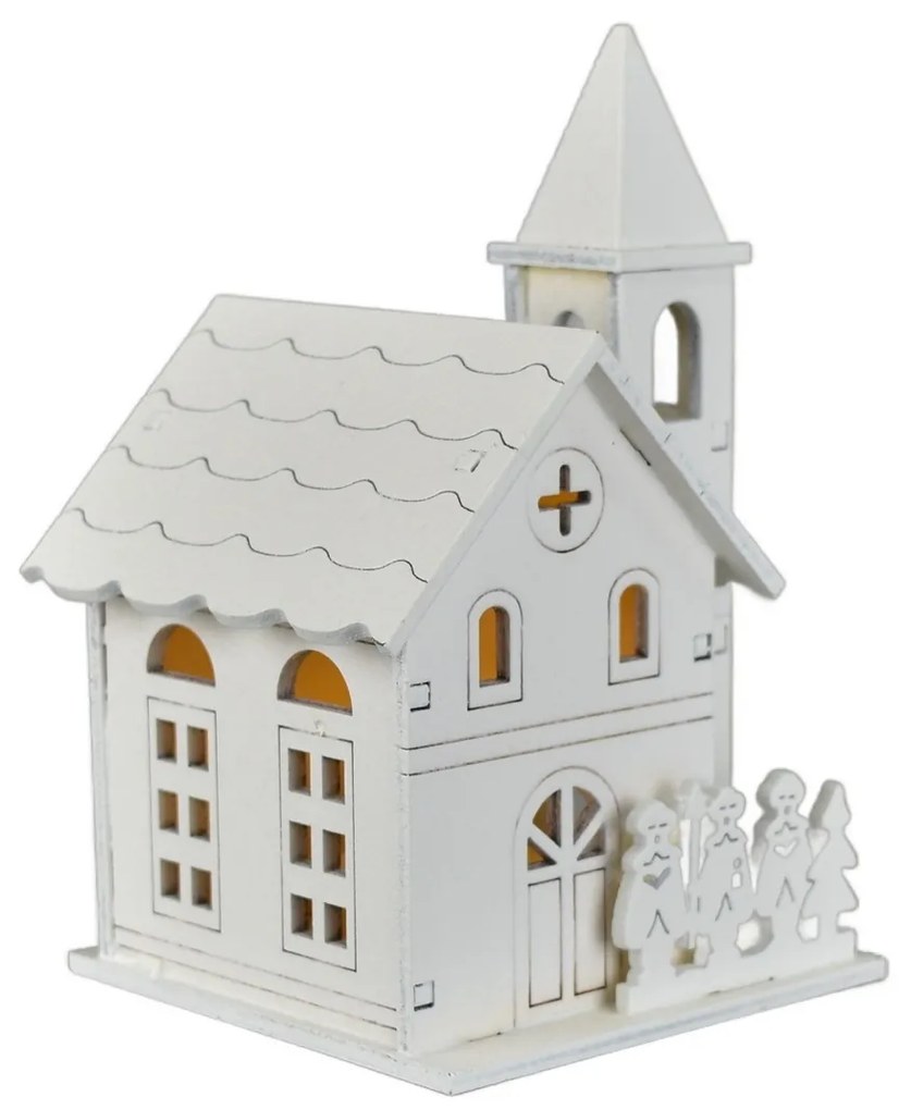 Decor iluminat de Crăciun Biserica din lemn, 8 x13 x 8 cm, LED