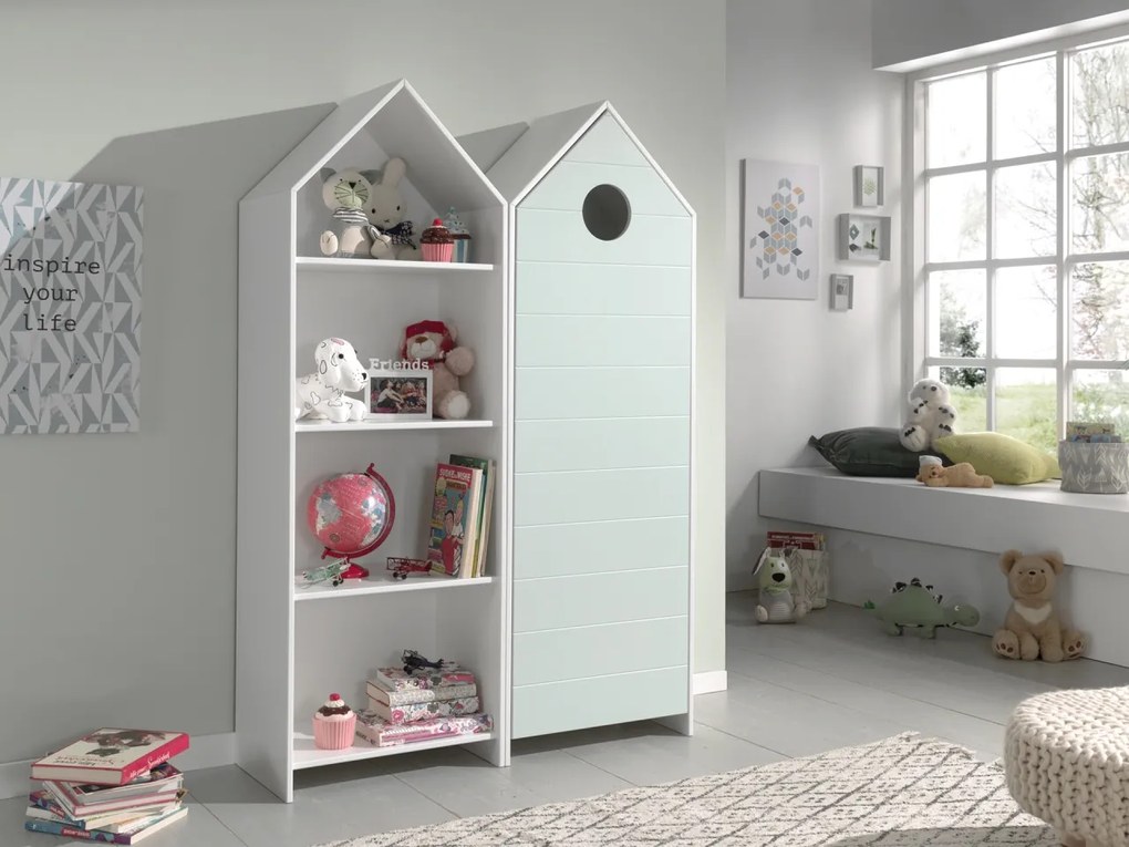 Set 2 Dulapuri pentru Copii Căsuță, Verde Mentă și Alb, (MDF) – CASAMI – Vipack
