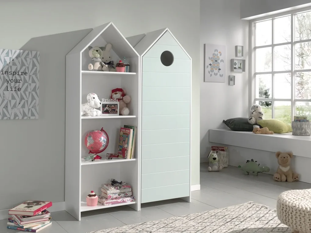 Set 2 Dulapuri pentru Copii Căsuță, Verde Mentă și Alb, (MDF) – CASAMI – Vipack