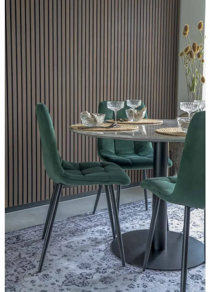 Scaun dining verde din catifea cu picioare negre Middelfart