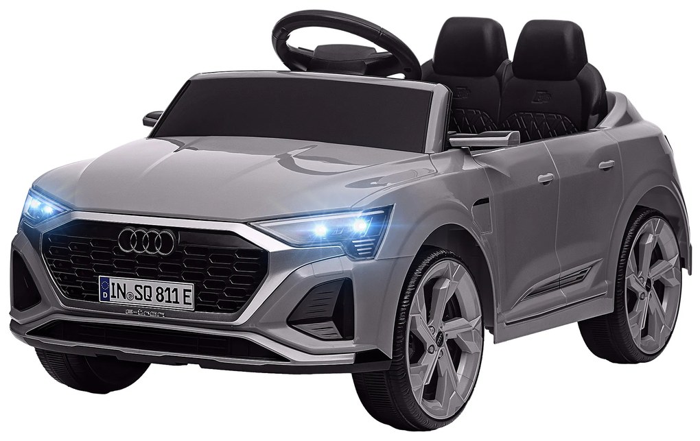 AIYAPLAY Mașină electrică pentru copii sub licență Audi Q8 e-tron Sportback 12V, telecomandă, faruri, muzică, claxon, 3-4 ani, Gri | Aosom Romania