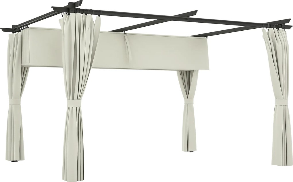 Outsunny Pergolă de grădină exterioară 3 x 4 m, acoperiș retractabil și perdele, anti-UV UPF30+, pentru grătar, patio, terasă, crem | Aosom Romania