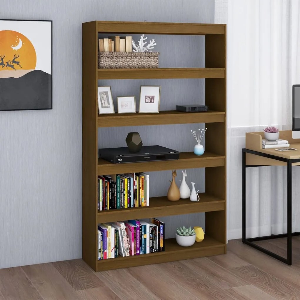 808226 vidaXL Bibliotecă/Separator cameră maro miere 100x30x167,5 cm pin masiv