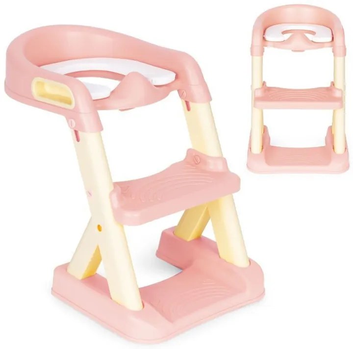 Scaun de toaletă cu trepte și scară roz