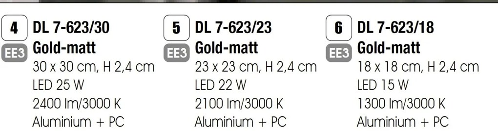 Plafoniera LED moderna design slim Lero 23x23cm auriu mat