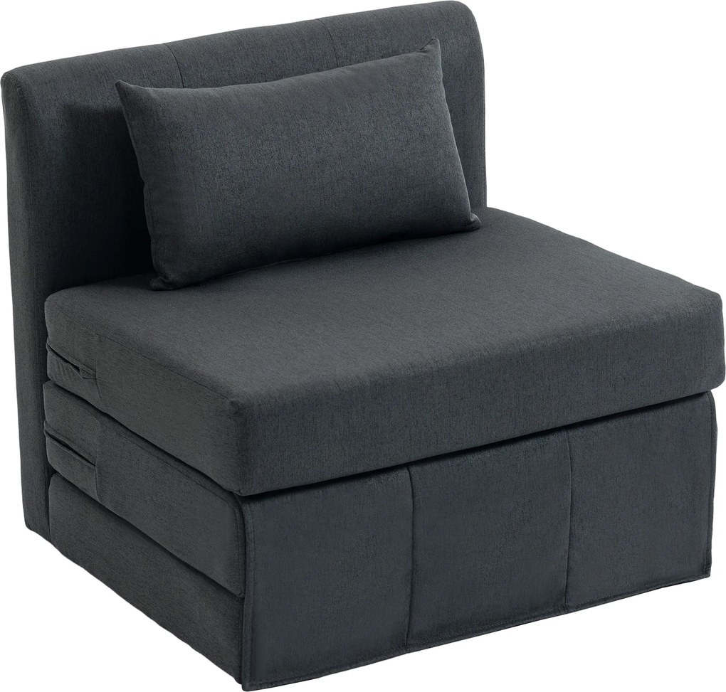 HOMCOM Fotoliu de dormit 2-în-1 Canapea-pat pliabil cu textură de in, Pat pentru oaspeți tapițat Scaun pliant, Gri închis | Aosom Romania