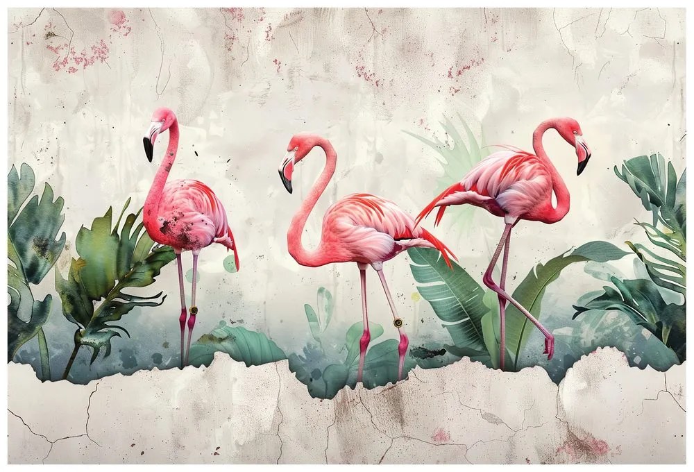 Tapet flamingo cu atingere vintage