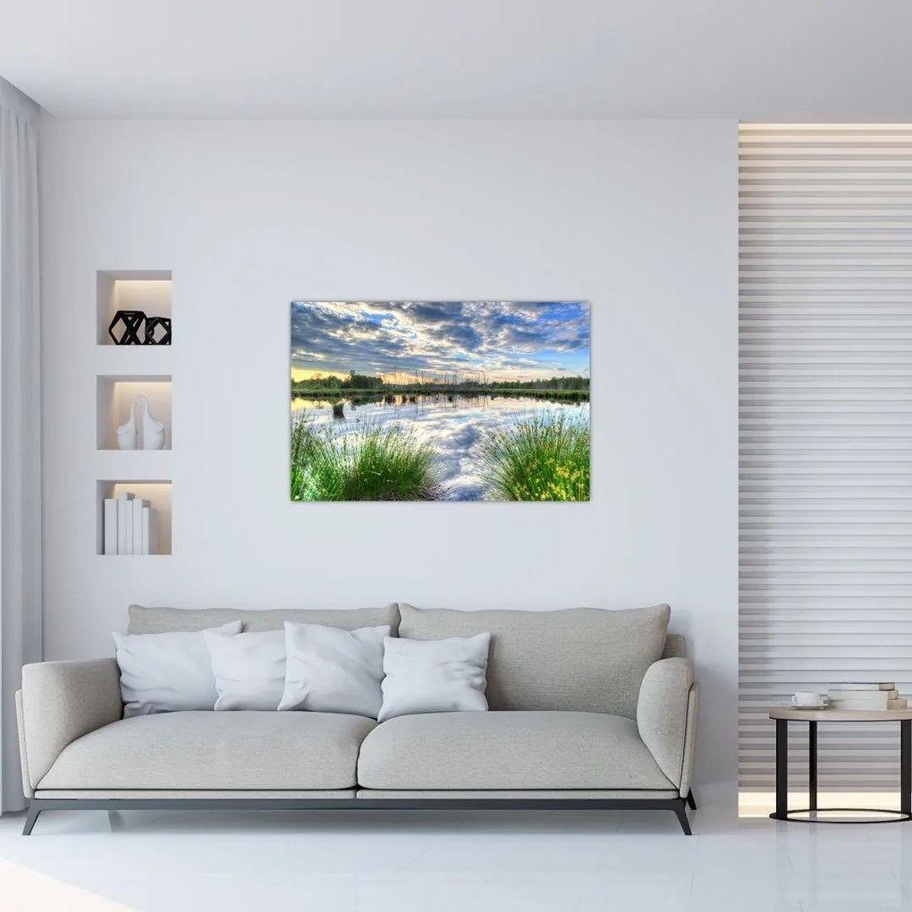 Tablou cu lac și trestie (90x60 cm)
