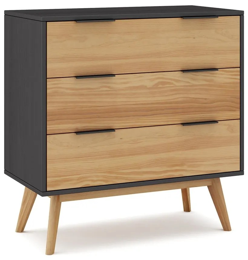 Comodă negru/natural înaltă din lemn de pin 80x83 cm Lavis – Marckeric