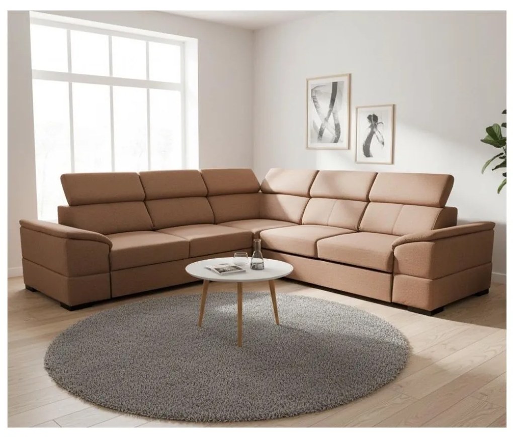 Colțar extensibil reversibil GRANADA, cu spațiu de depozitare, maro