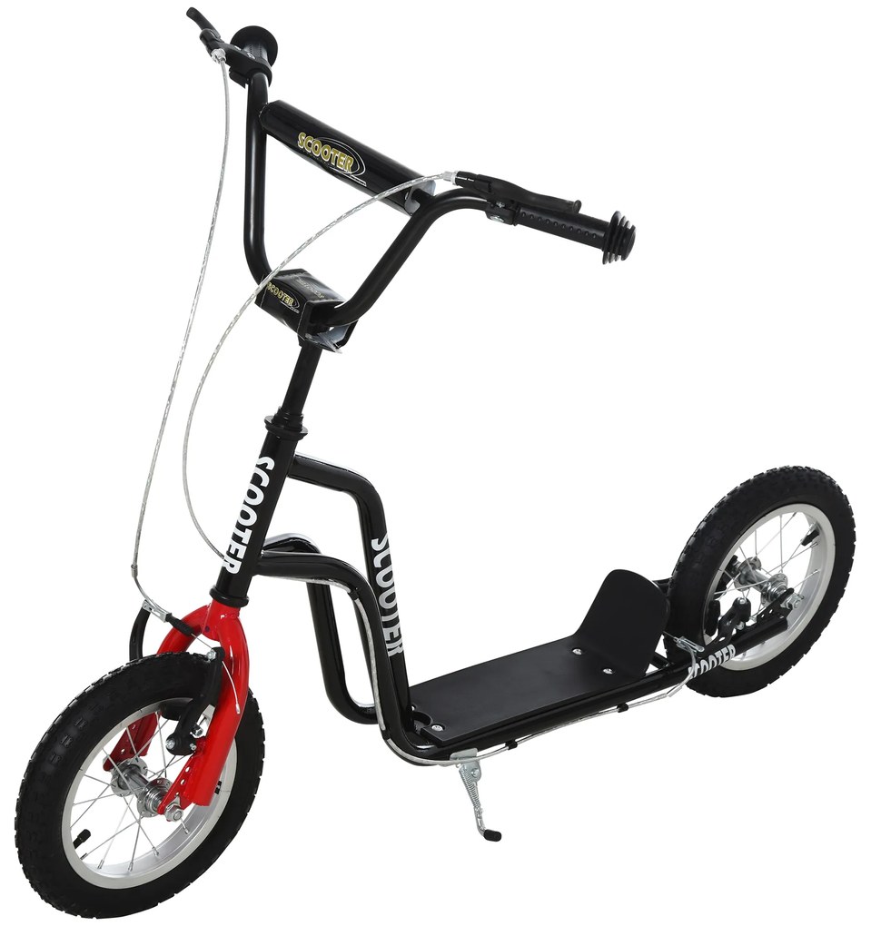 HOMCOM Trotinetă Copii Ghidon Reglabil Scooter Trotinetă Urbană Copii Kickboard cu Roți Gonflabile de 12 Inch pentru Copii de la 5 Ani Negru 120 x 58 x 75-80 cm | Aosom Romania
