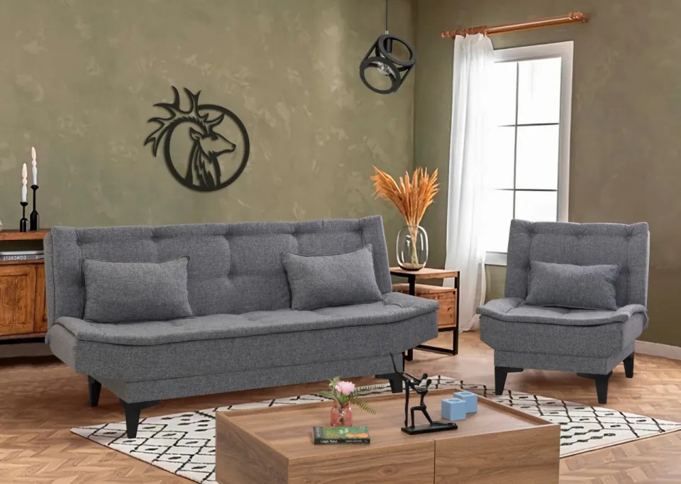 Set Canapea si Fotoliu Extensibilă Santo - S, Gri Inchis