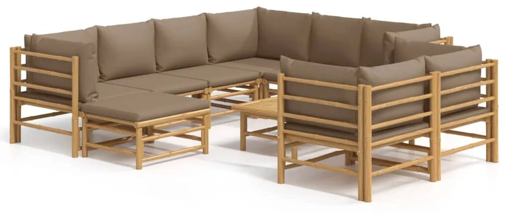 3155128 vidaXL Set mobilier de grădină cu perne gri taupe, 10 piese, bambus