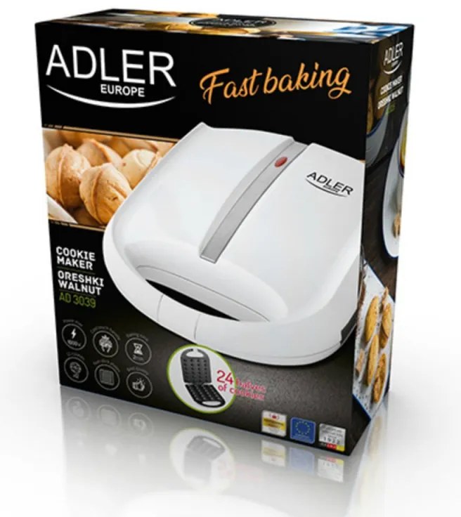 Aparat Adler AD 3039 pentru Copt Prajitura Forme Coji de Nuci, Putere 1600W, Placi Neaderente