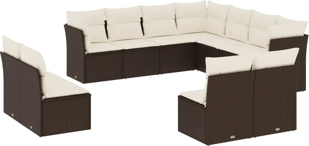 vidaXL Set canapele de grădină cu perne, 11 piese, maro, poliratan
