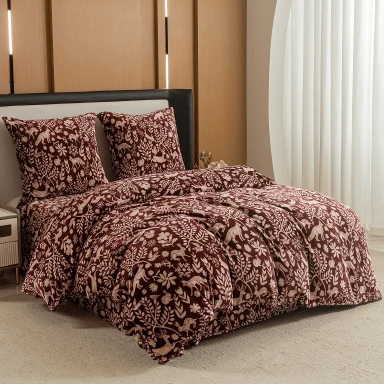 Lenjerie cocolino FOREST ANIMALS visiniu Dimensiune lenjerie de pat: 80 x 80 cm | 135 x 200 cm