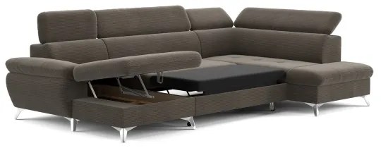 Canapea colțar extensibilă cu spațiu depozitare, model CATANIA, maro, dreapta