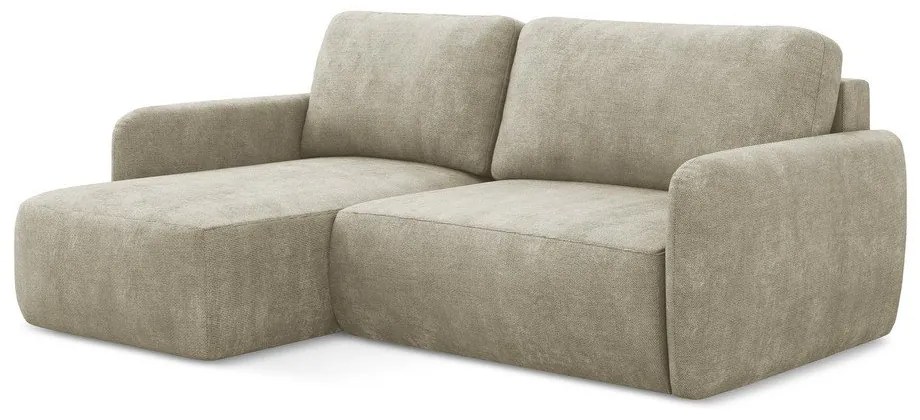 Colțar bej extensibil/cu spațiu de depozitare cu tapițerie din chenille (cu colț pe partea stângă/cu șezlong) Lilo – Makamii