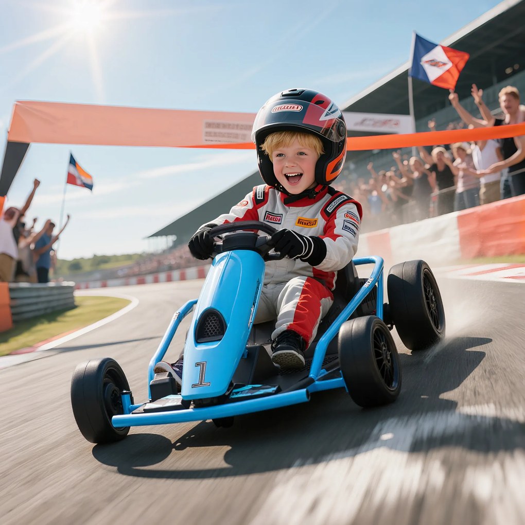 HOMCOM Go Kart Electric pentru Copii, Kart cu Pedale pentru Copii cu Pornire Lentă, Claxon, 115x77x54 cm, Albastru | Aosom Romania