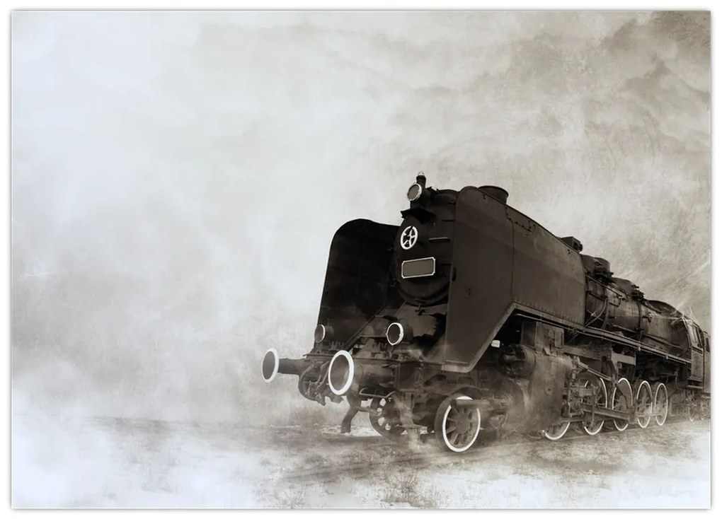 Tablou pe sticlă - Tren în ceață (70x50 cm)