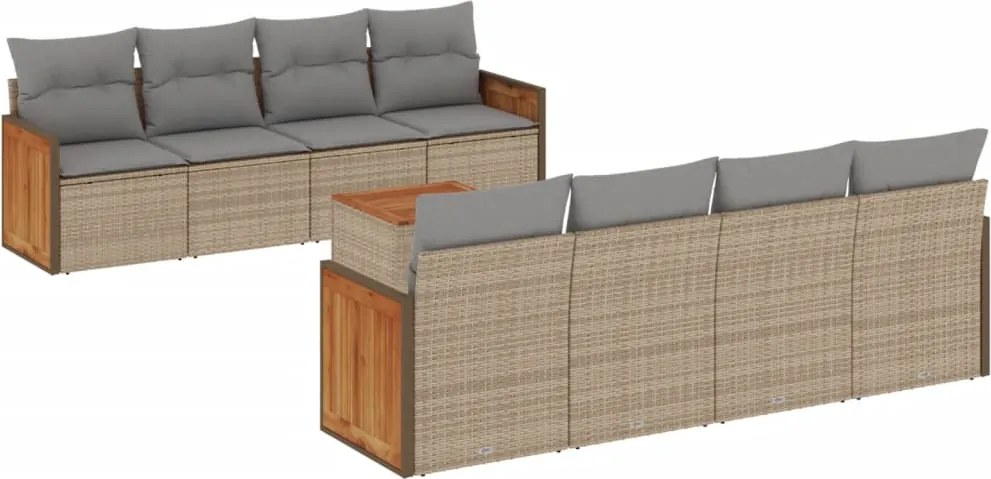 vidaXL Set canapele de grădină, 9 piese, cu perne, bej, poliratan